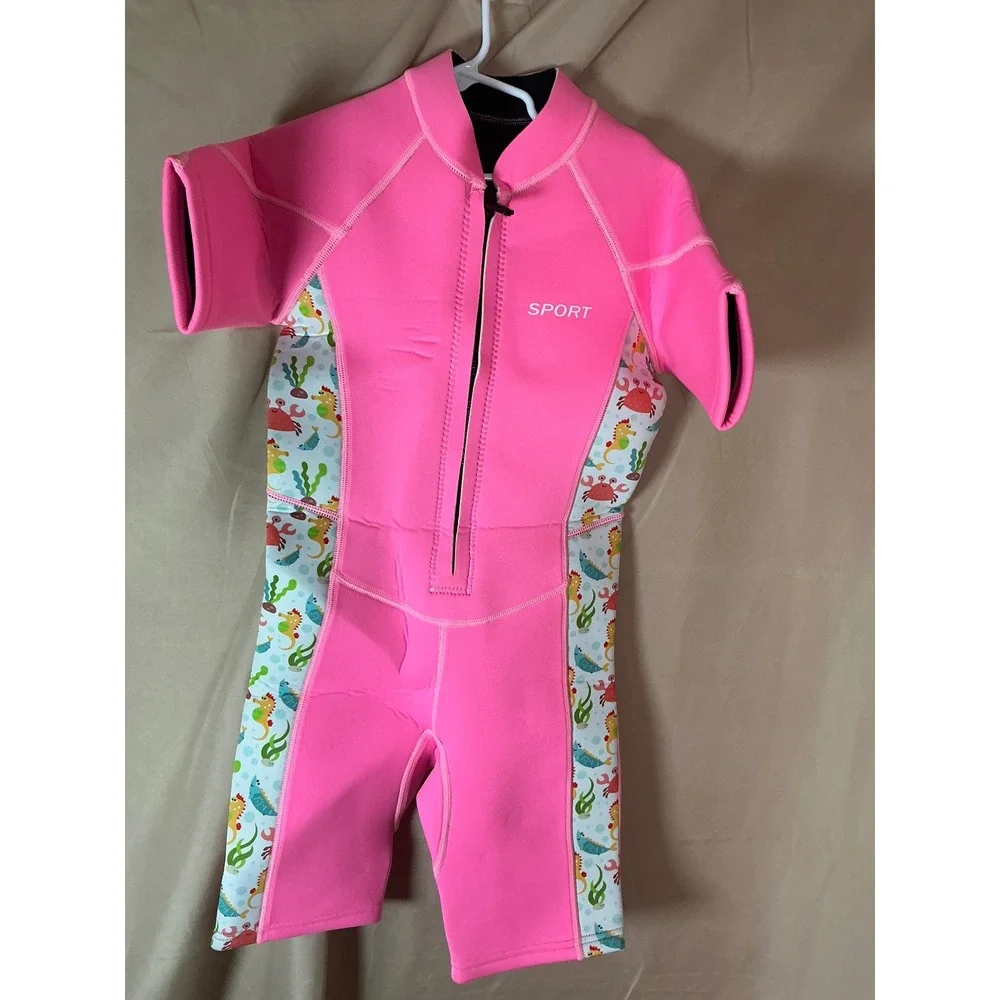 Sport Wetsuit Girls Medium Pink Excellent Short Sleeve Neoprene Sea Creatures
